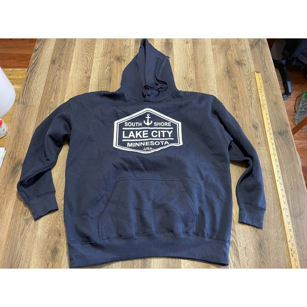 A4 Hoodie, Men's Size 2XL, Navy Blue, South Shore Lake City Minnesota, Pullover